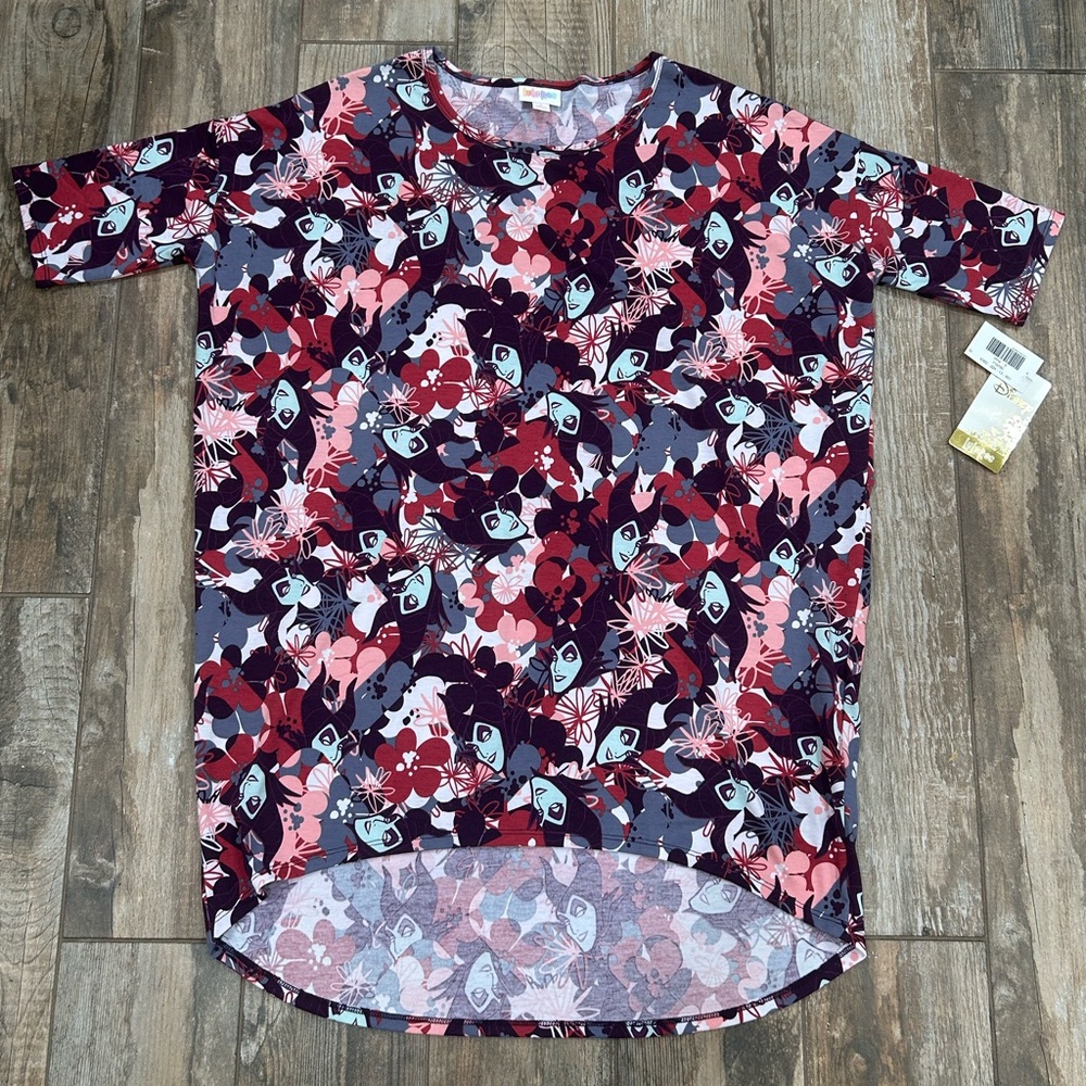 NWT LulaRoe Disney Maleficent Villains Evil Queen Floral Top Irma Womens Small